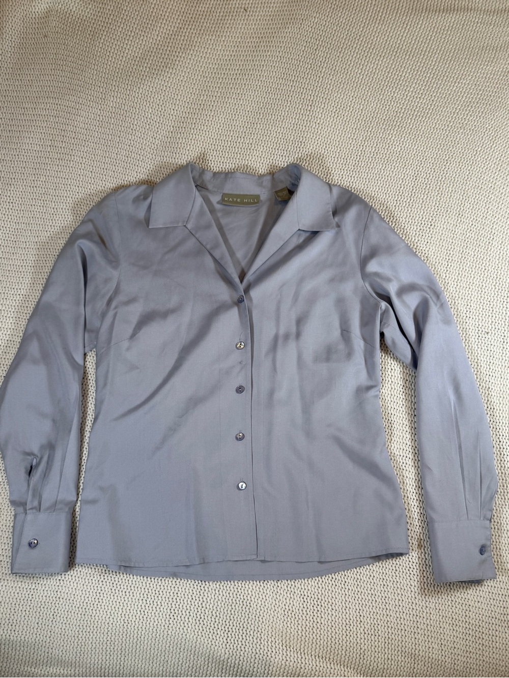 Kate Hill 100% Silk Button-Up Blouse – Light Blue